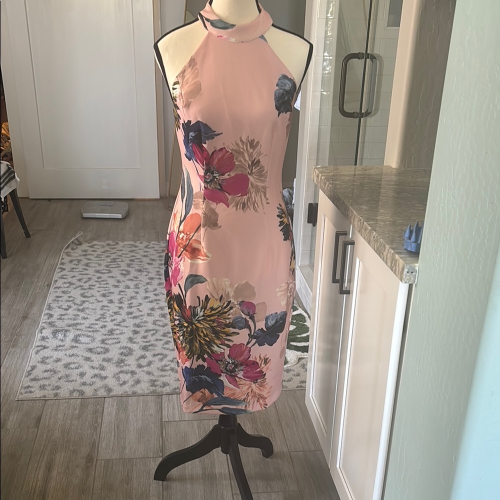 Trina Turk Pink Halter Sheath Dress Midi